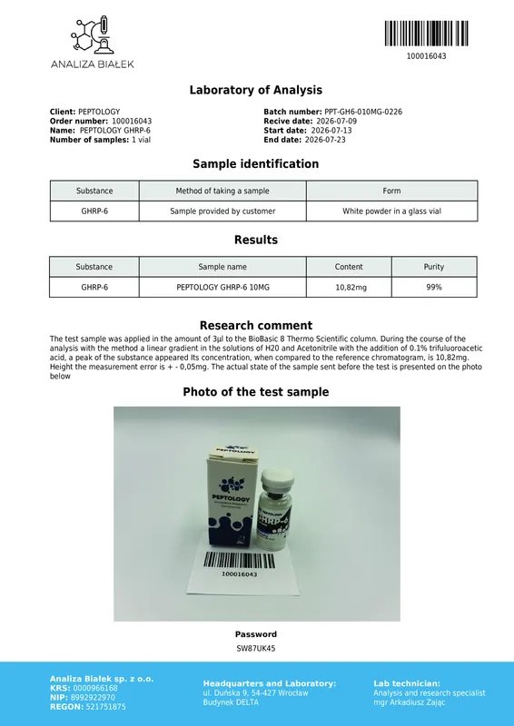 GHRP-6 10 mg – mimetico della grelina (agonista del GHS-R1a) per la ricerca – immagine 2