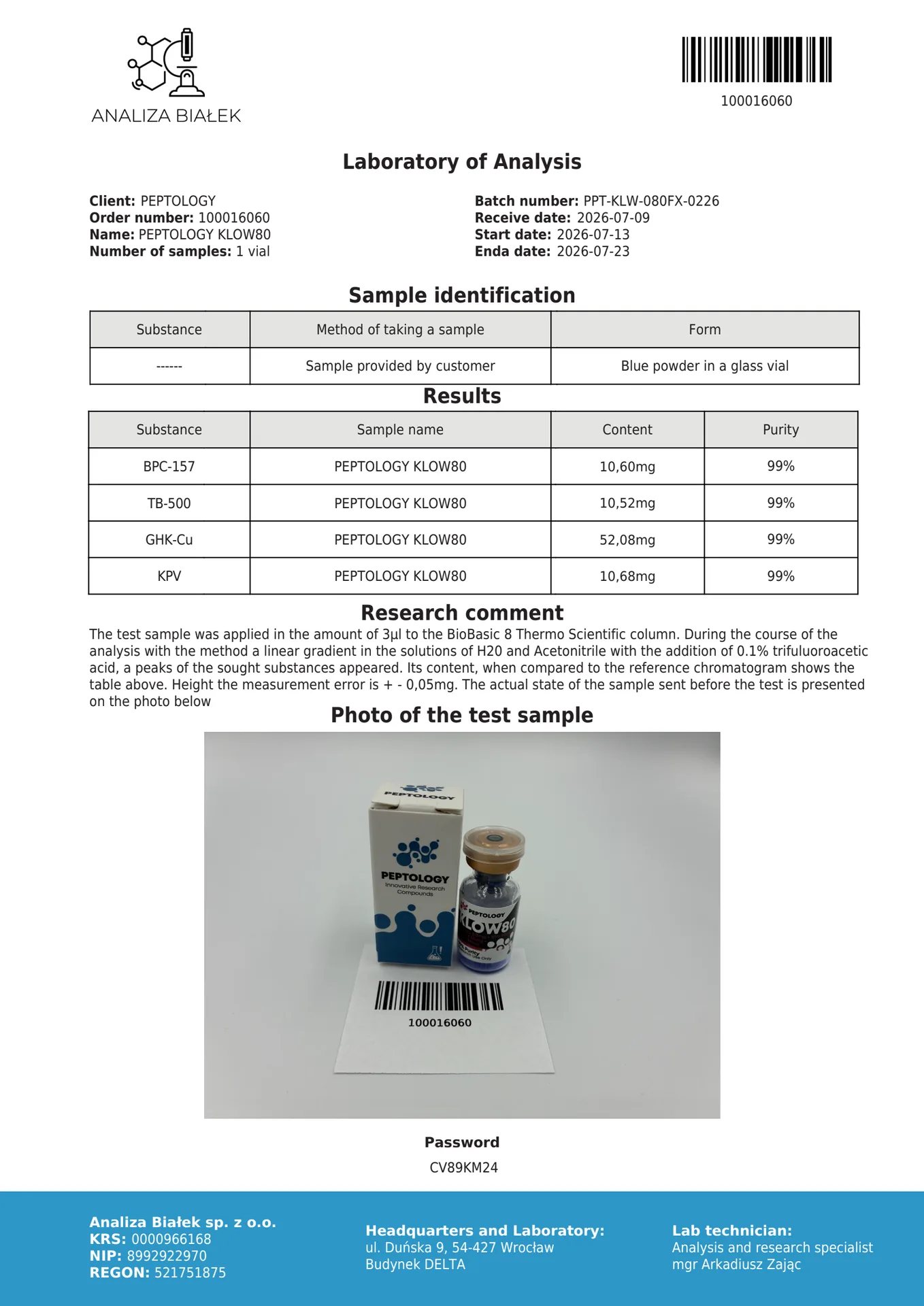 KLOW80 – Miscela: GHK-Cu 50 mg, TB-500, BPC-157 e KPV 10 mg ciascuno – immagine 2