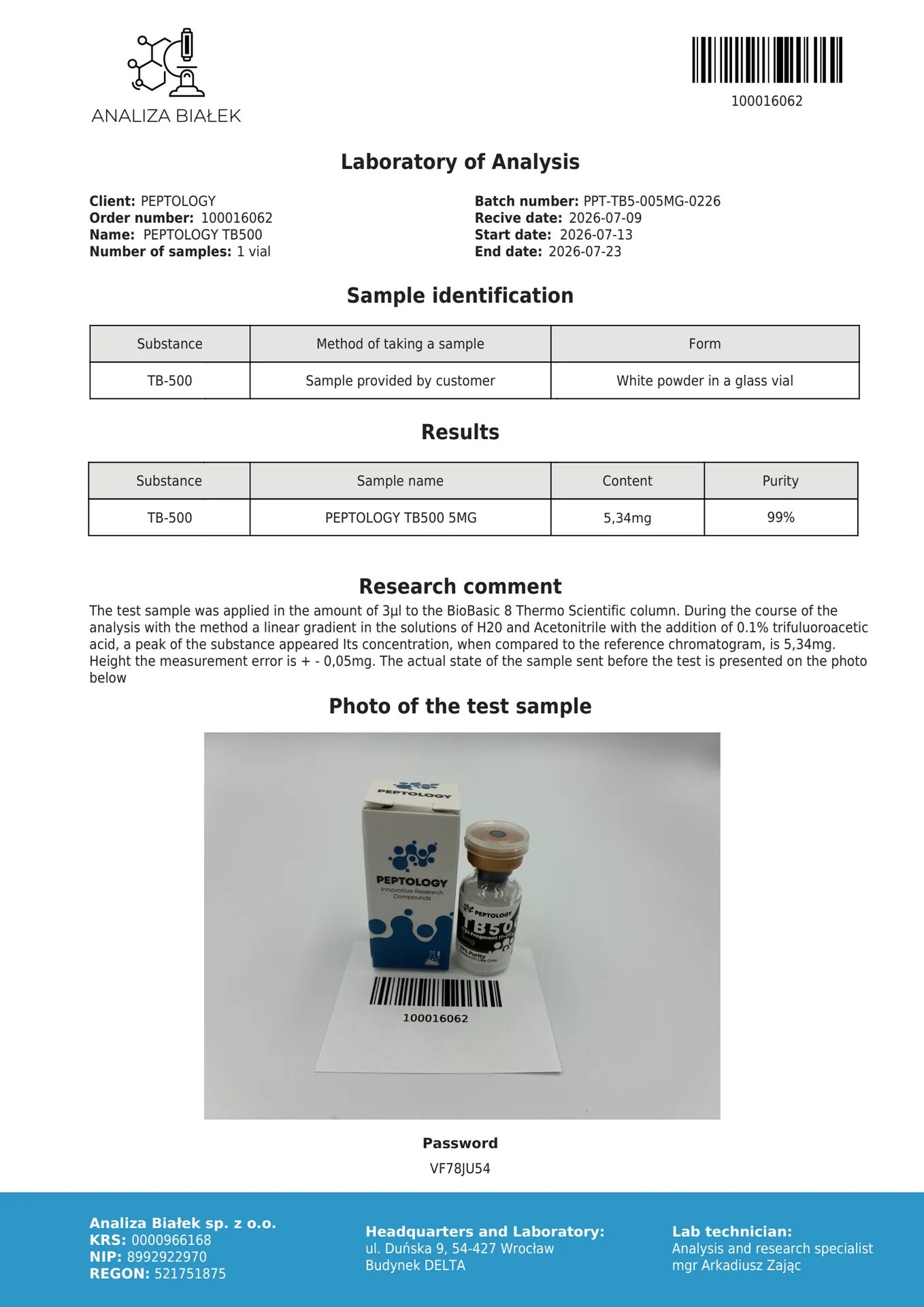 TB-500 (TB500) 5 mg/10 mg – frammento sintetico della timosina beta-4 – immagine 2